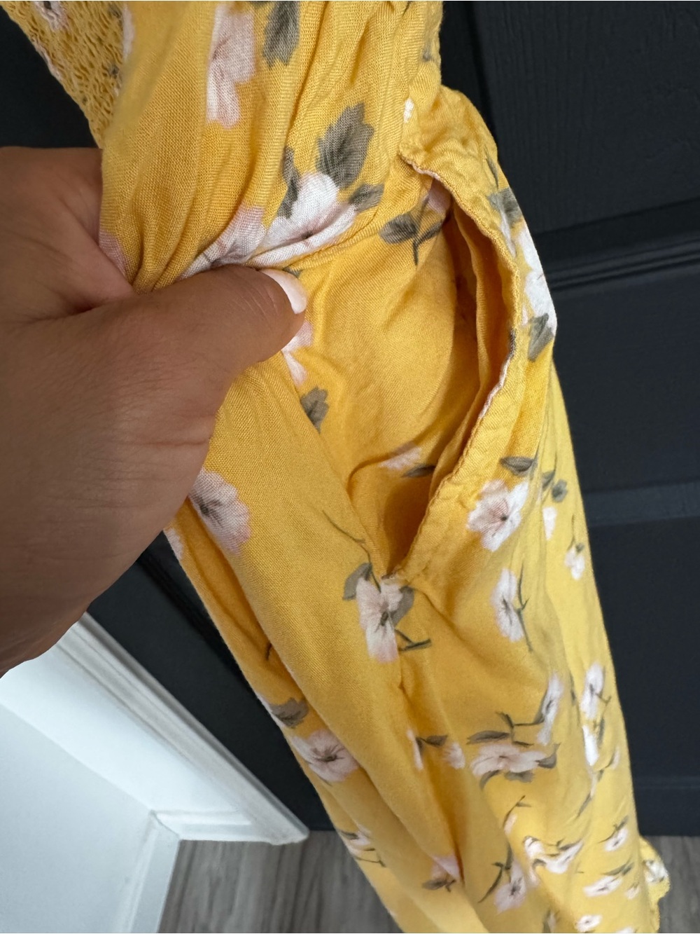 Hollister Yellow Floral Smocked High-Low Sundress with Pockets - Size Small - Picture 5 of 7